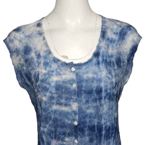 Johnny Was Tunic Dress Blue Tie Dye Eyelet Embroidered Cupra Rayon Size Small - Picture 2 of 5